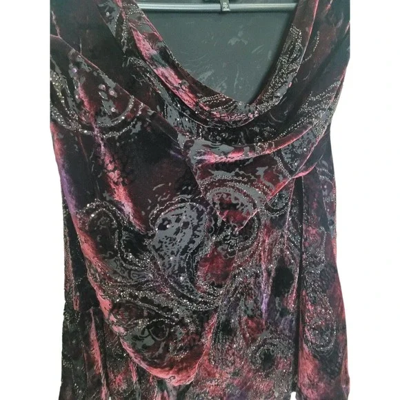 Carmen Marc Valvo Size 2x Bell Sleeve Cowl Neck Paisley Velvet Top Blouse Gothic - Picture 5 of 12